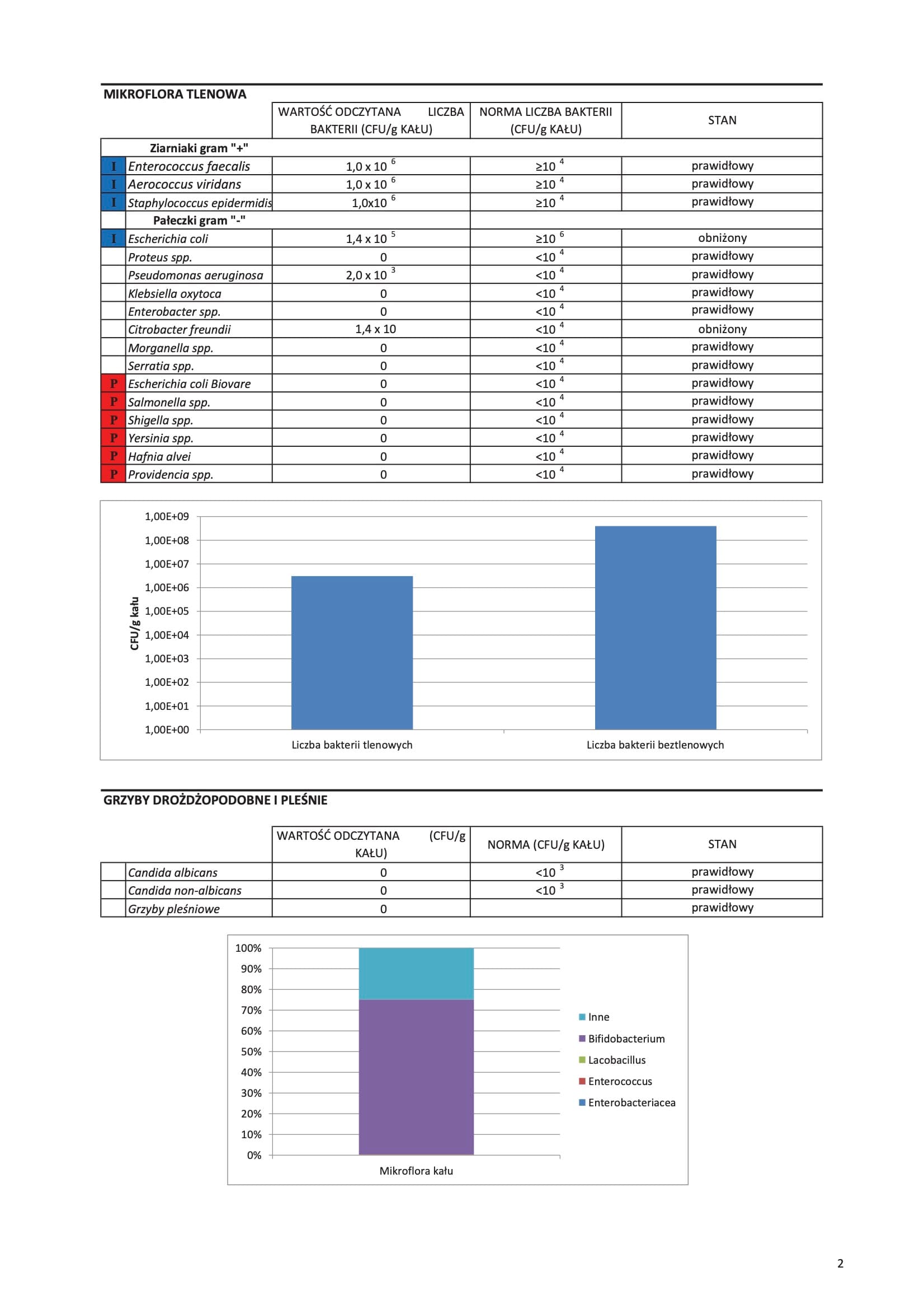 Wynik badania mikroflory jelitowej w Santelab strona 2